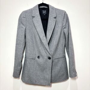 Gap Herringbone Wool Blazer Women 2 Gray Double Breasted Equestrian Prep Career